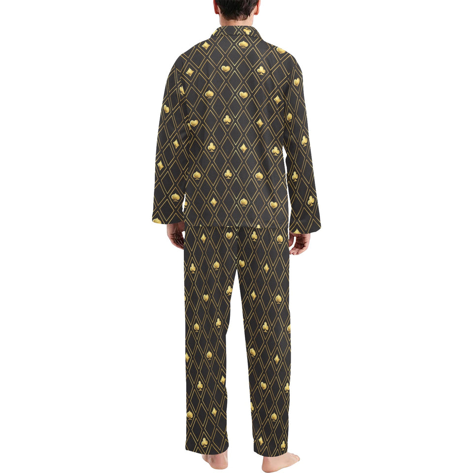 Casino Cards Suits Pattern Print Design 01 Men's Long Pajama Set