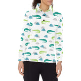 watercolor crocodile pattern Women's Long Sleeve Polo Shirt