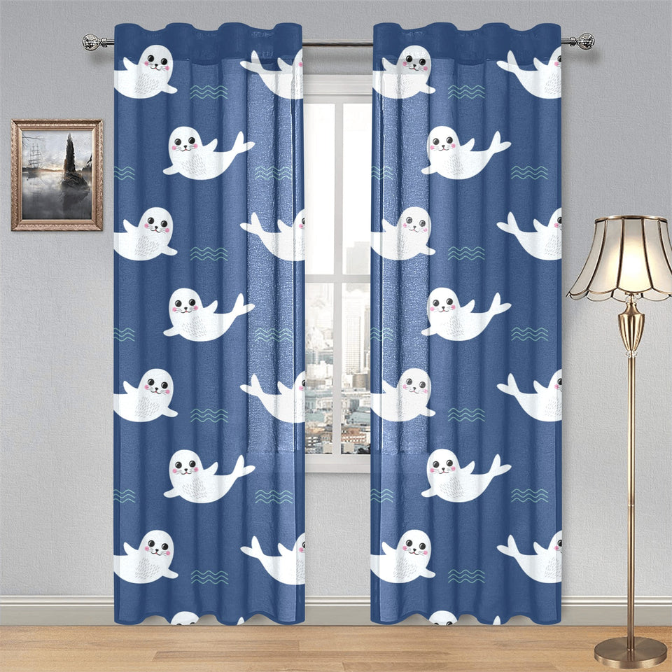 Cute white baby sea lion seal pattern Gauze Curtain