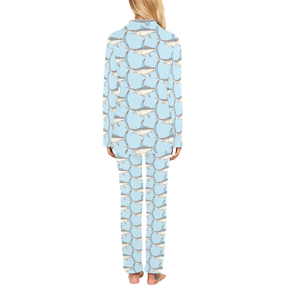 Swordfish Pattern Print Design 01 Women's Long Pajama Set