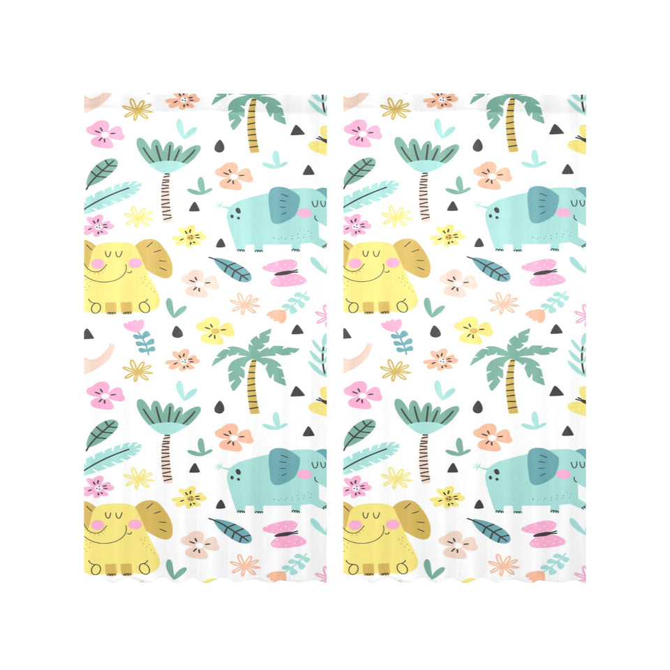 Cute elephants palm tree flower butterfly pattern Gauze Curtain
