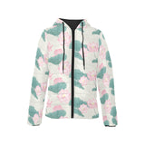 Pink lotus waterlily leaves pattern Women's Padded Hooded Jacket