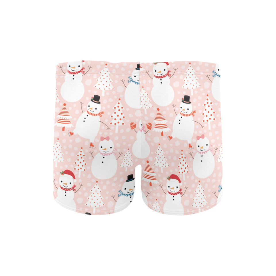 Cute snowman christmas tree snowpink background Men's Swimming Trunks