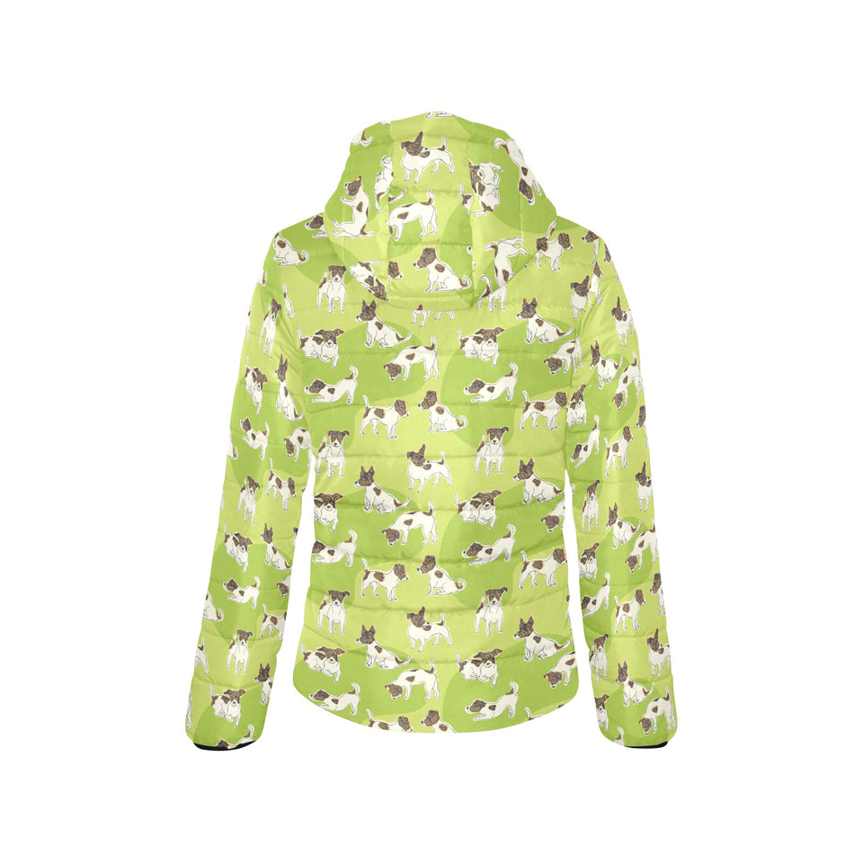 Jack Russel Pattern Print Design 01 Women's Padded Hooded Jacket