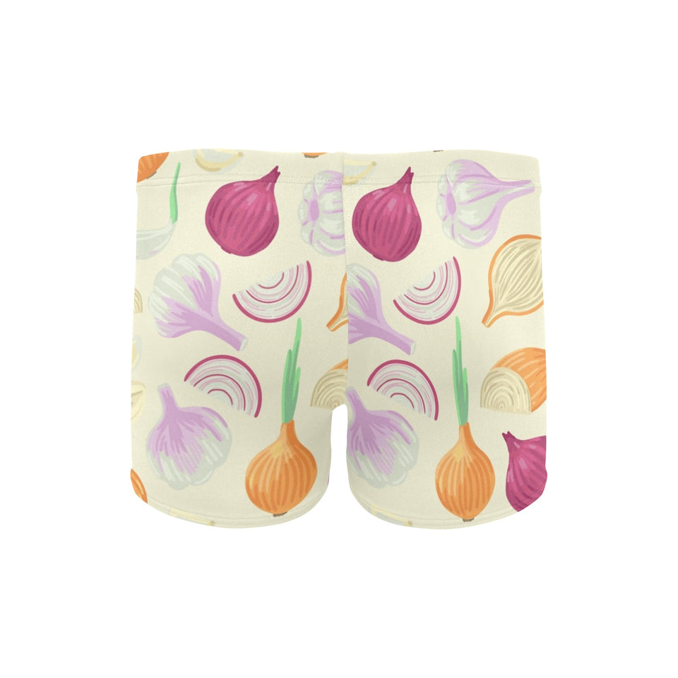 Onion garlic white red pattern Men's Swimming Trunks