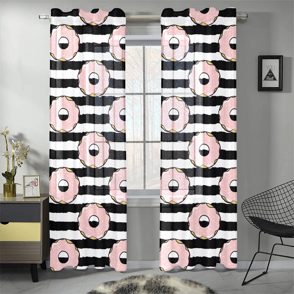 Donuts pink icing striped pattern Gauze Curtain