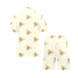 Bee honeycomb seamless design pattern Men's V-Neck Short Pajama Set