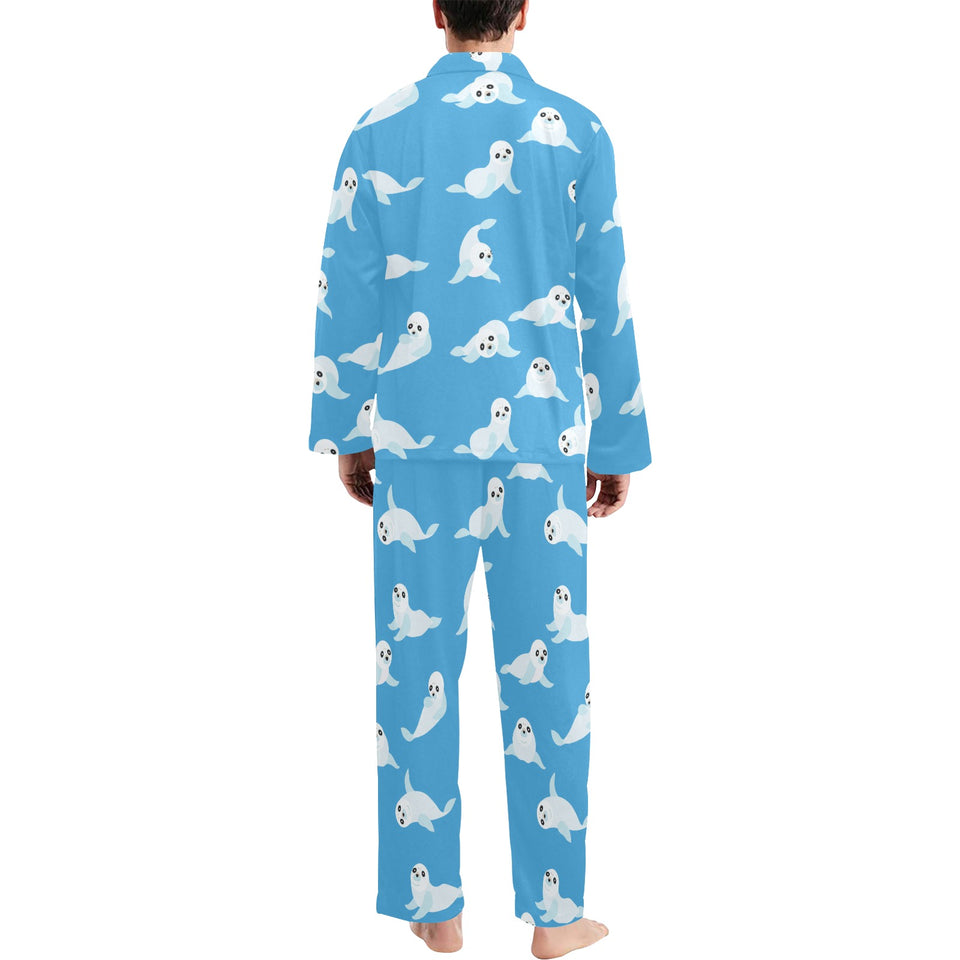 Cute sea lion seal pattern background Men's Long Pajama Set