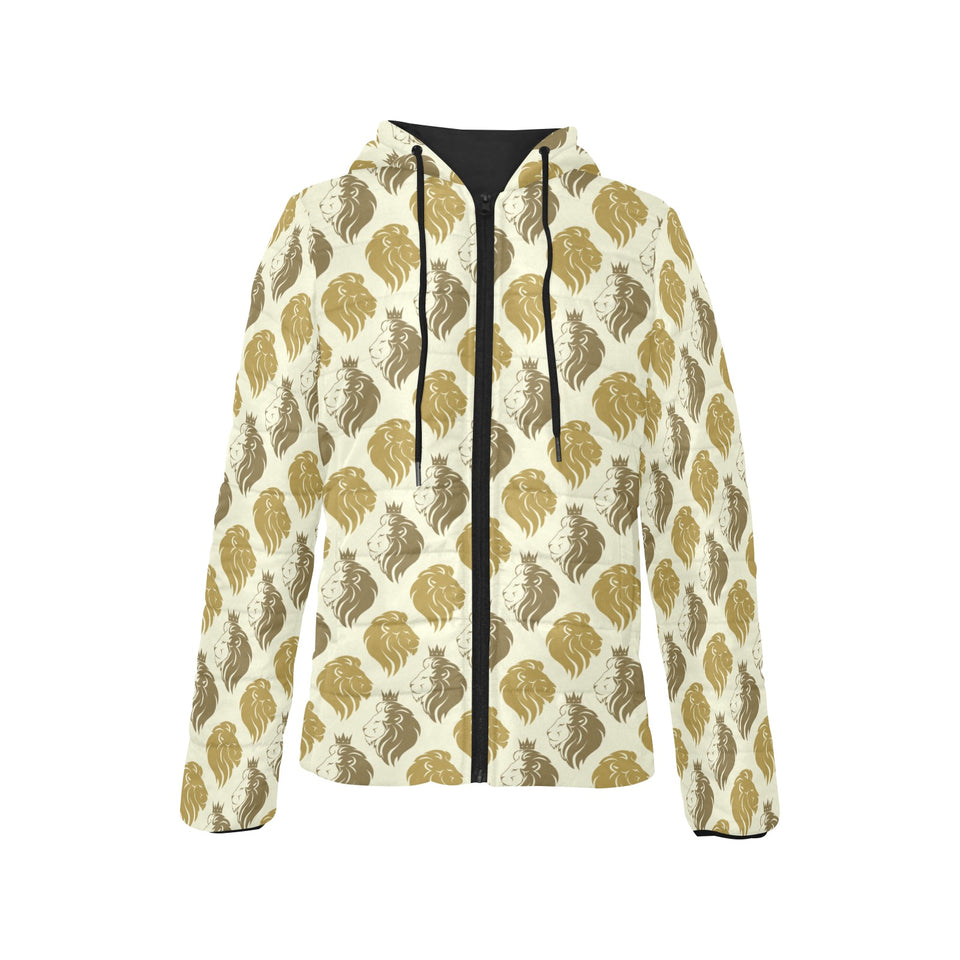 Lion Pattern Print Design 02 Women's Padded Hooded Jacket
