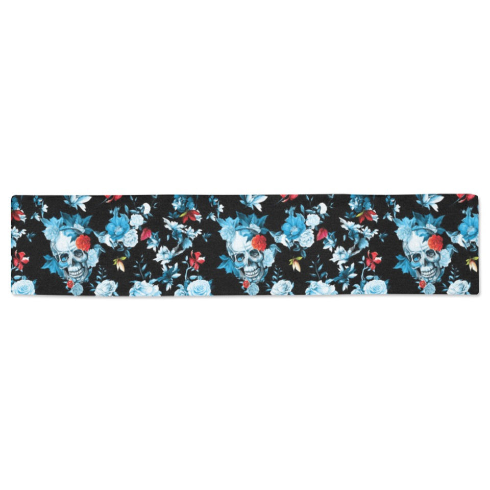Skull flower roses leave pattern Table Runner
