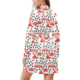Red mushroom dot pattern Women's Long Sleeve Belted Night Robe