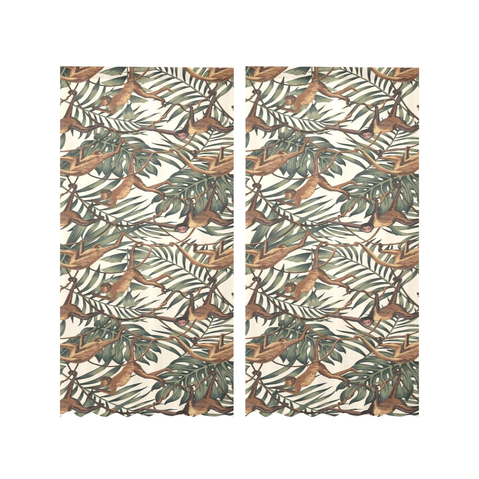 Monkey tropical leaves background Gauze Curtain