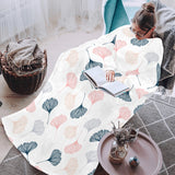 Black Gray Cream coral ginkgo leaves pattern Blanket Robe with Sleeves