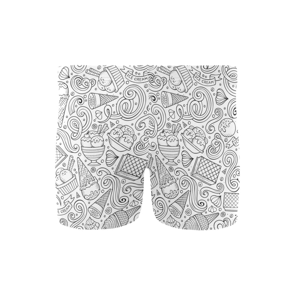 Cartoon hand drawn ice cream black white Men's Swimming Trunks