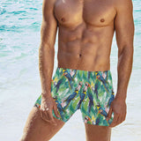 Colorful parrot exotic flower leaves Men's Swimming Trunks