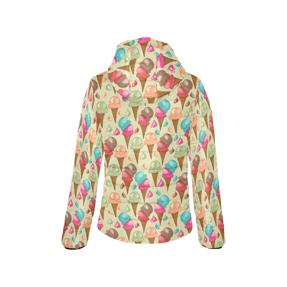Colorful ice cream pattern Women's Padded Hooded Jacket