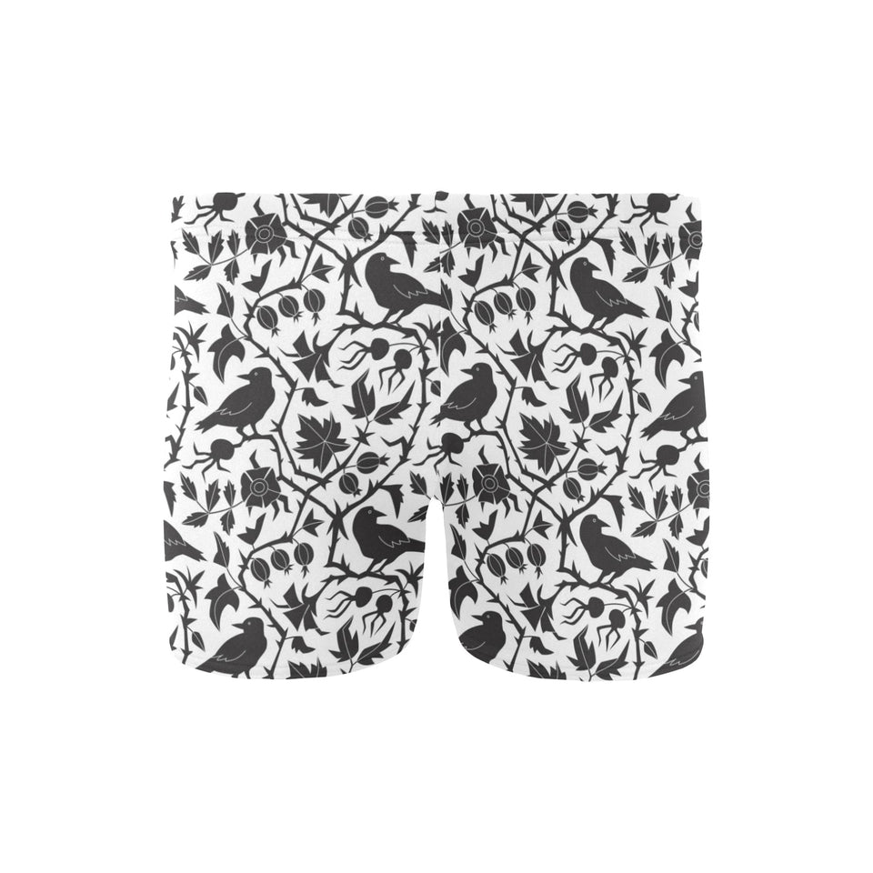 Crow dark floral pattern Men's Swimming Trunks