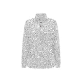 Cartoon hand drawn ice cream black white Women's Long Sleeve Polo Shirt