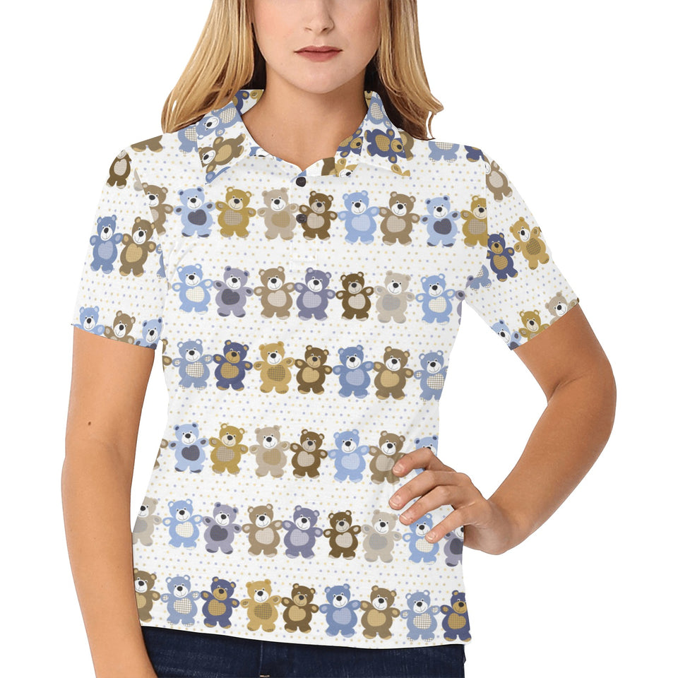 Teddy Bear Pattern Print Design 02 Women's All Over Print Polo Shirt