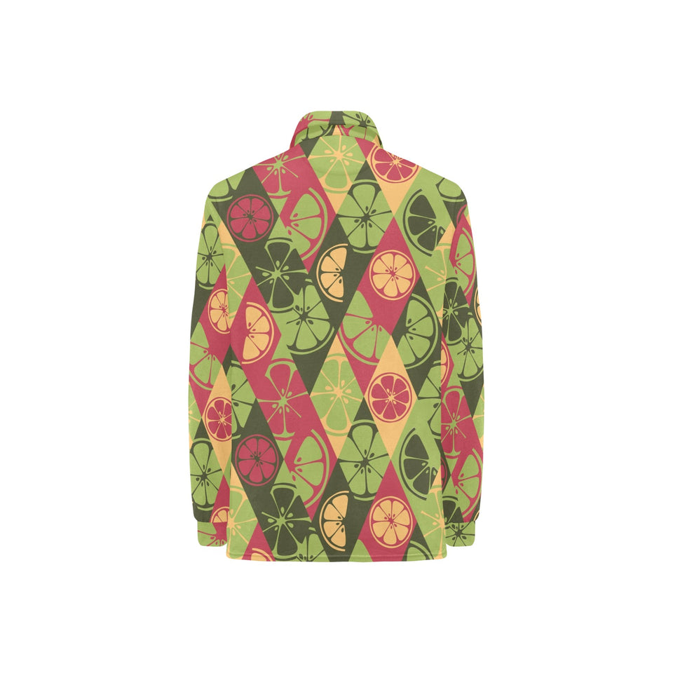Cool Geometric lime pattern Women's Long Sleeve Polo Shirt