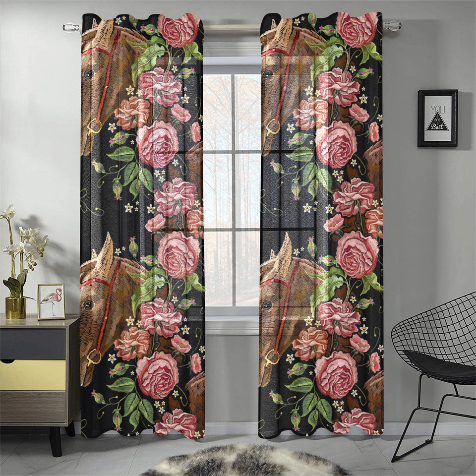 Horse head wild roses pattern Gauze Curtain