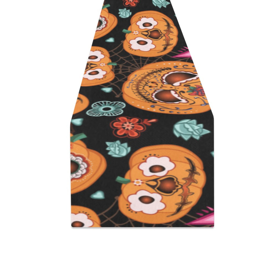 Pumpkin flowers spiderweb Halloween theme Table Runner