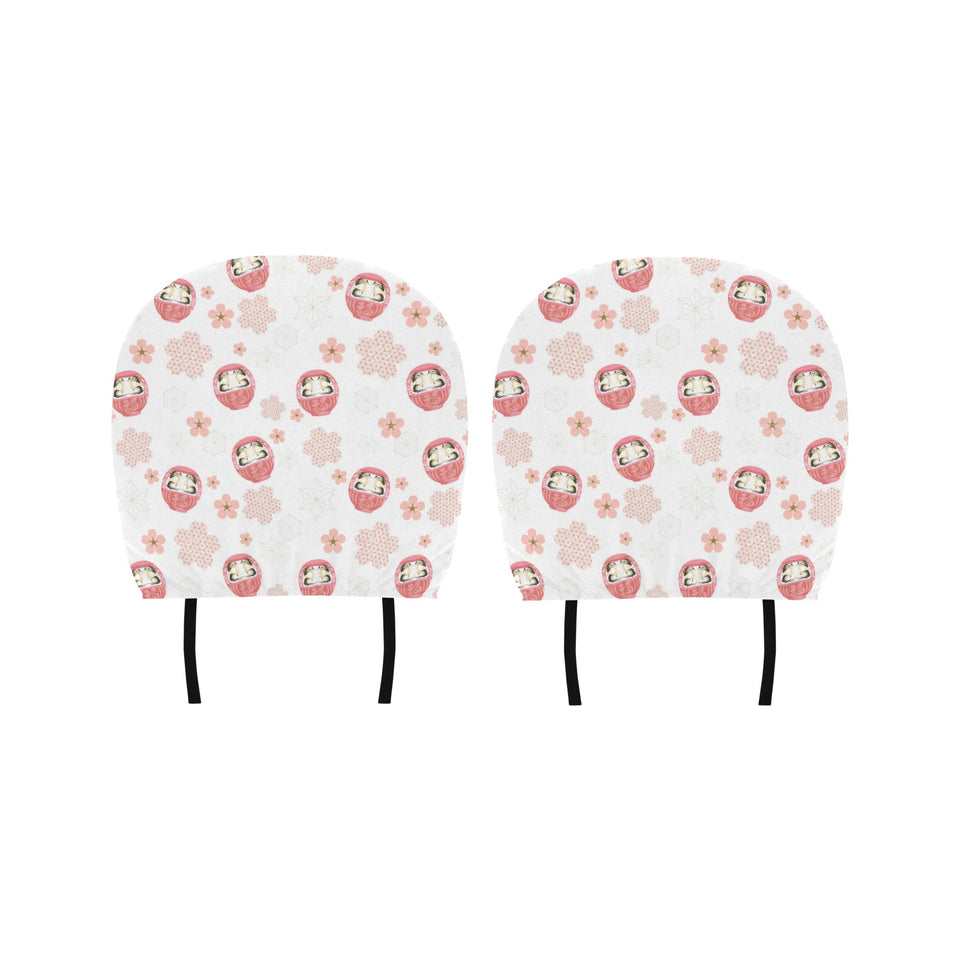 Daruma japanese wooden doll cherry blossom flower Car Headrest Cover