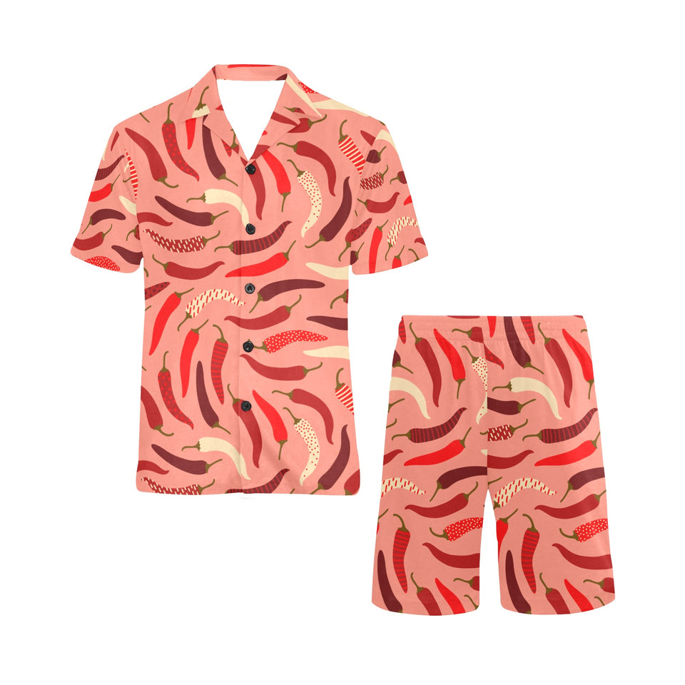 Beautiful Chili peppers pattern Men's V-Neck Short Pajama Set