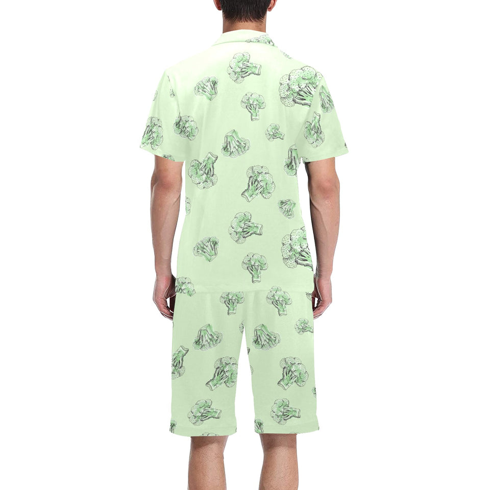 broccoli sketch pattern Men's V-Neck Short Pajama Set