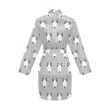 Bull Terrier Pattern Print Design 05 Women's Long Sleeve Belted Night Robe
