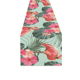 Beautiful flamingo tropical palm leaves hibiscus p Table Runner
