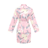 Japanese crane rose pattern Women's Long Sleeve Belted Night Robe