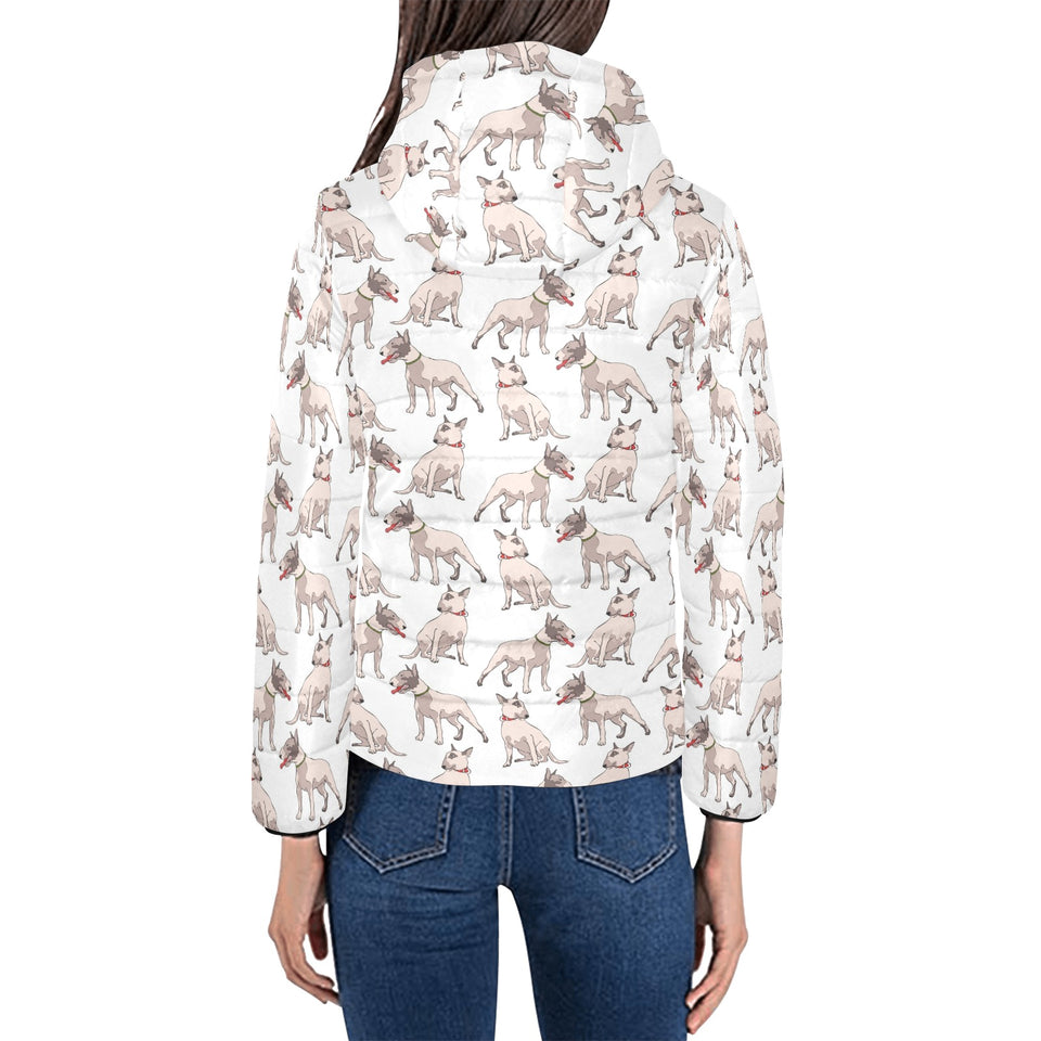 Bull Terrier Pattern Print Design 04 Women's Padded Hooded Jacket