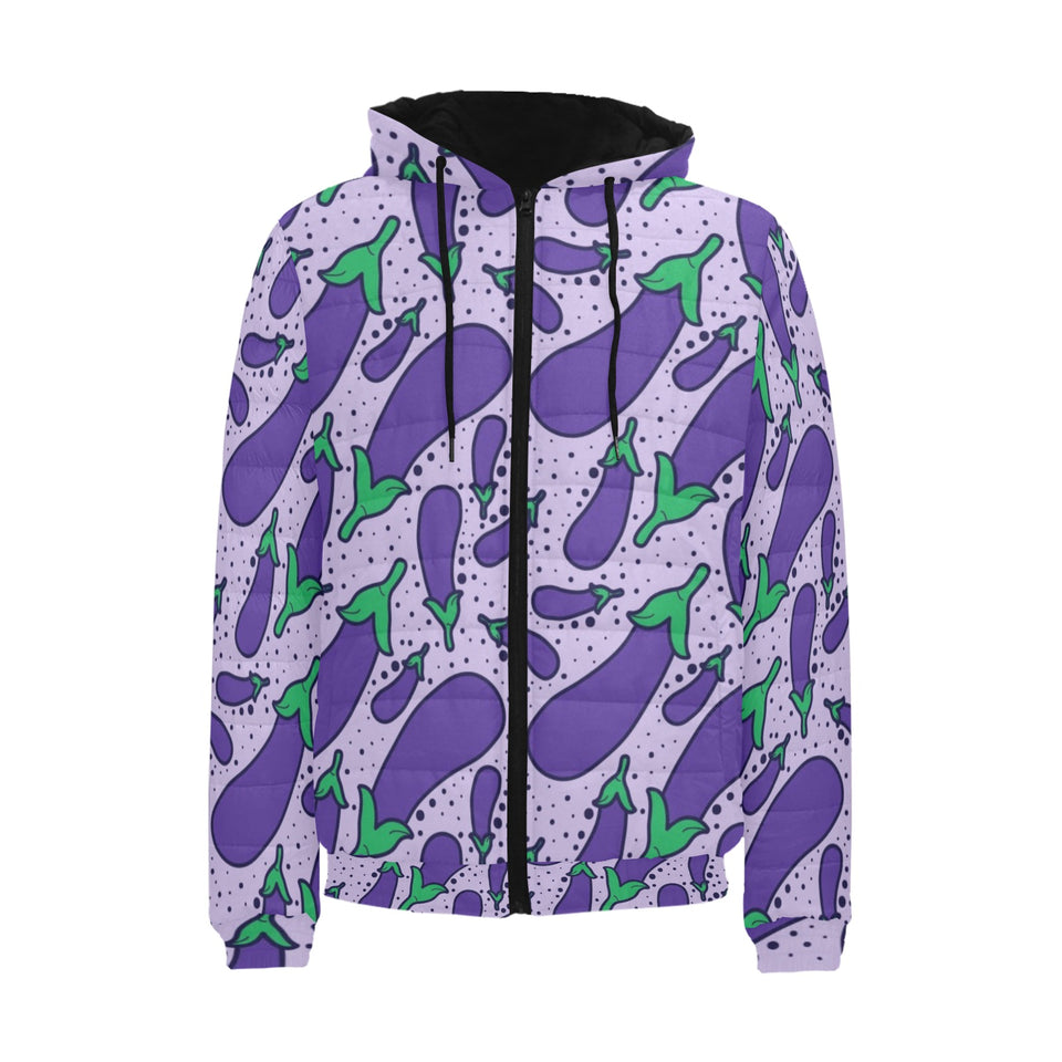 Eggplant Pattern Print Design 03 Men's Padded Hooded Jacket