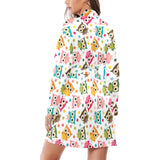 Color cute owl pattern Women's Long Sleeve Belted Night Robe