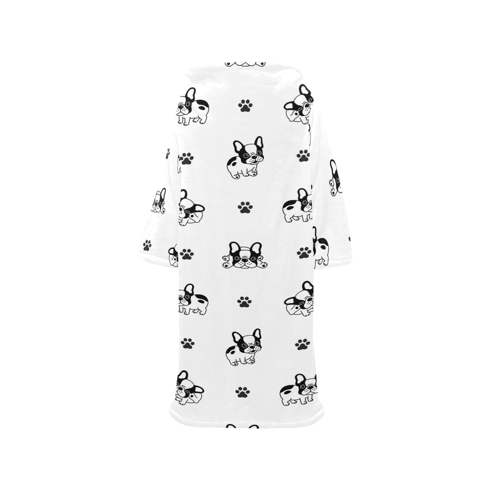 Cute french bulldog paw pattern Blanket Robe with Sleeves