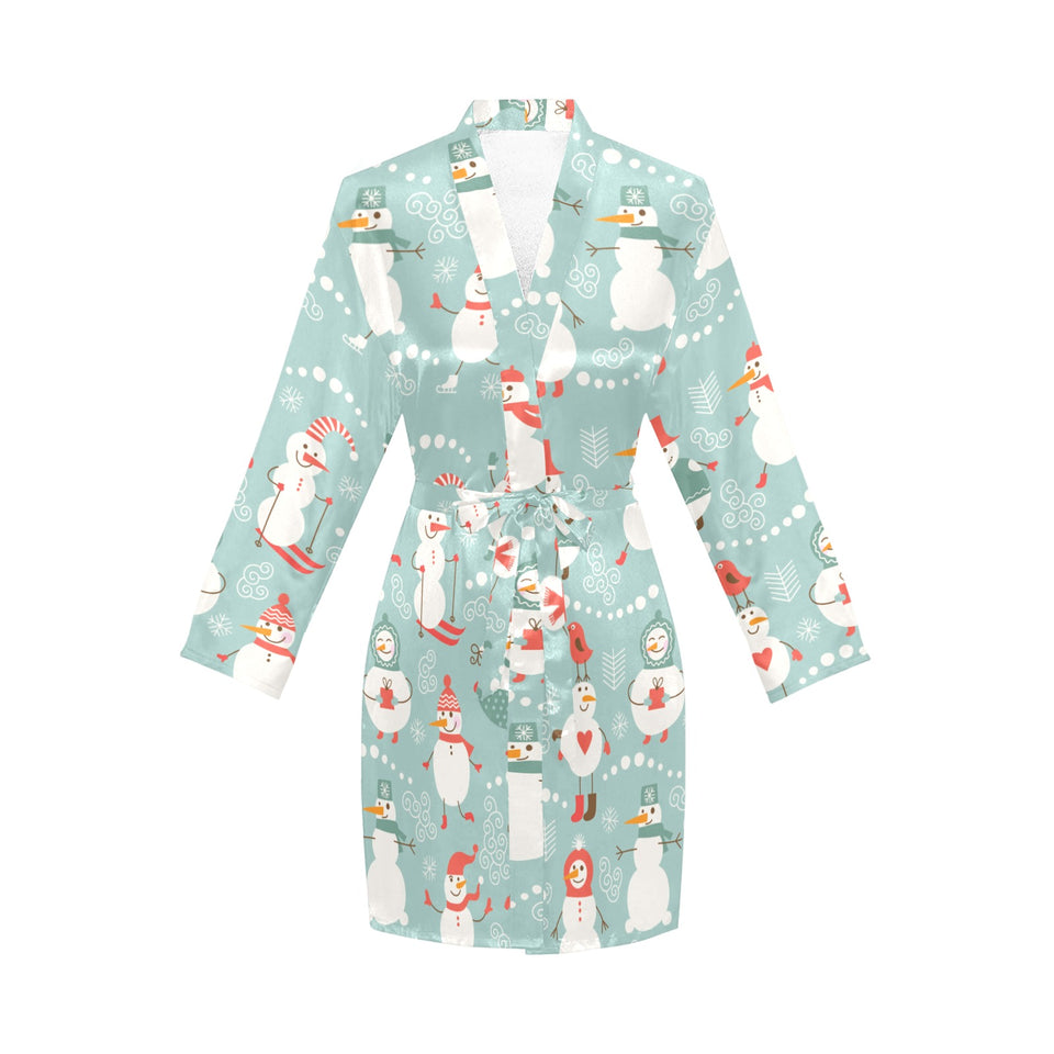 Cute snowman pattern Women's Long Sleeve Belted Night Robe