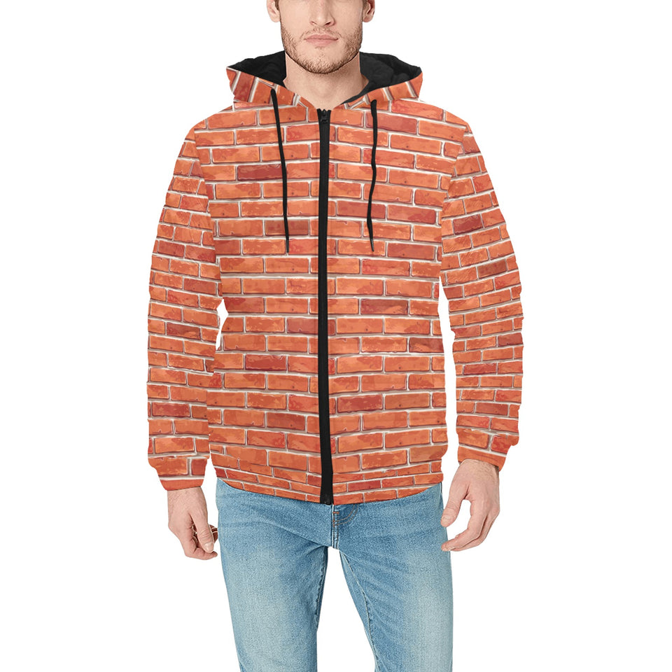 Brick Printed Pattern Print Design 03 Men's Padded Hooded Jacket