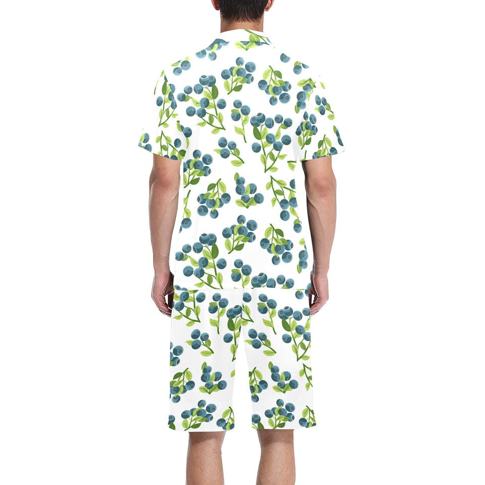 blueberry white background Men's V-Neck Short Pajama Set