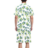 blueberry white background Men's V-Neck Short Pajama Set