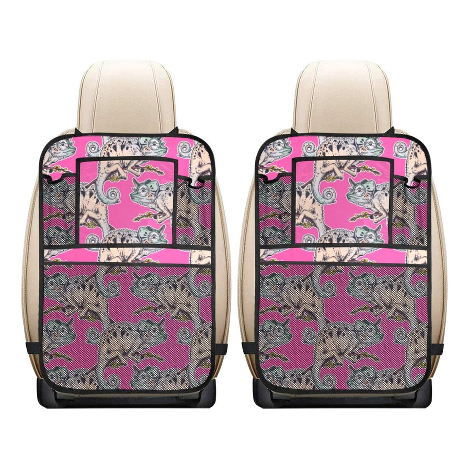 Chameleon lizard pattern pink background Car Seat Back Organizer