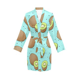 Kiwi blue background Women's Long Sleeve Belted Night Robe