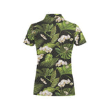 White orchid flower tropical leaves pattern blackg Women's All Over Print Polo Shirt