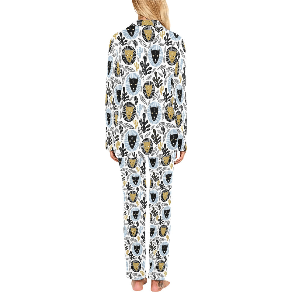 Lion Pattern Print Design 05 Women's Long Pajama Set