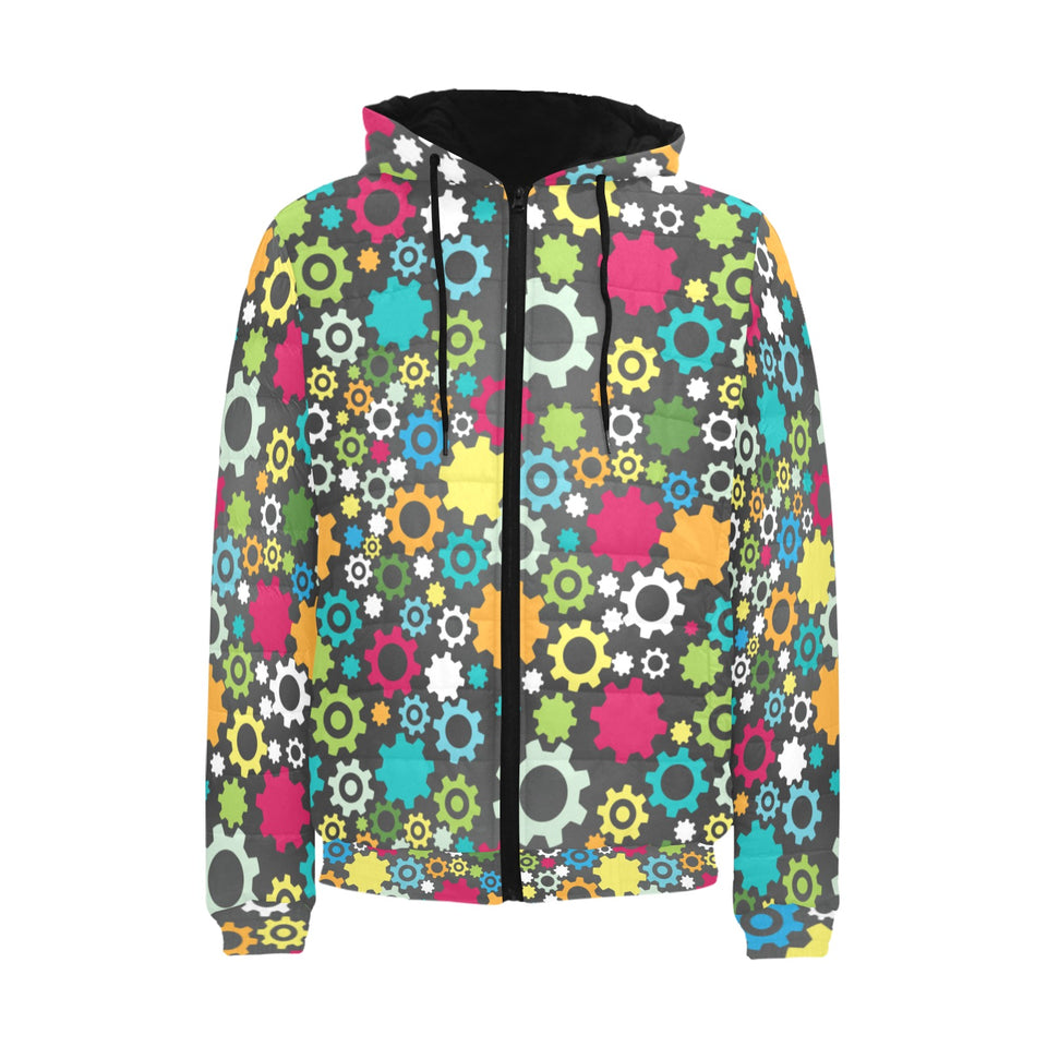 Gear Pattern Print Design 03 Men's Padded Hooded Jacket