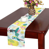 Cute parrot toucan flamingo cactus exotic leaves p Table Runner