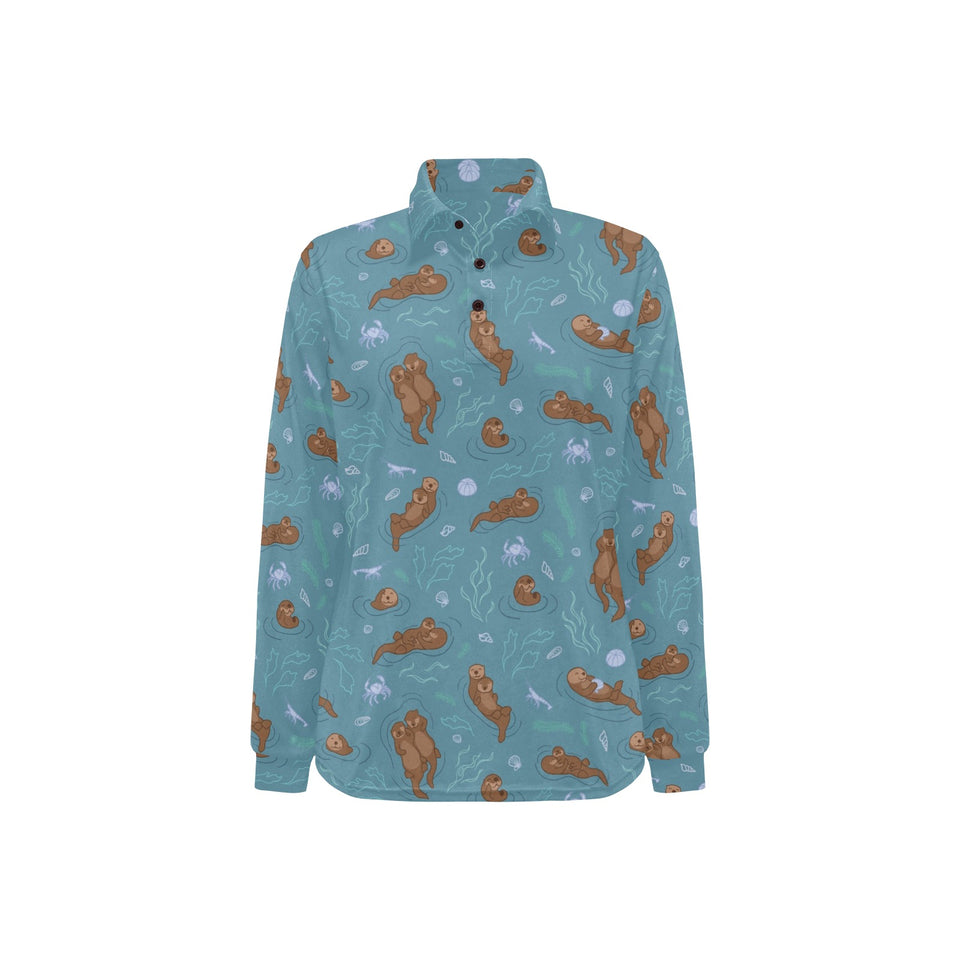 Sea otters pattern Women's Long Sleeve Polo Shirt
