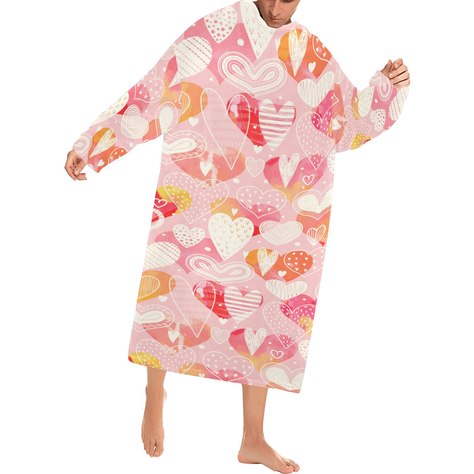 Hand drawn heart design pattern Blanket Robe with Sleeves