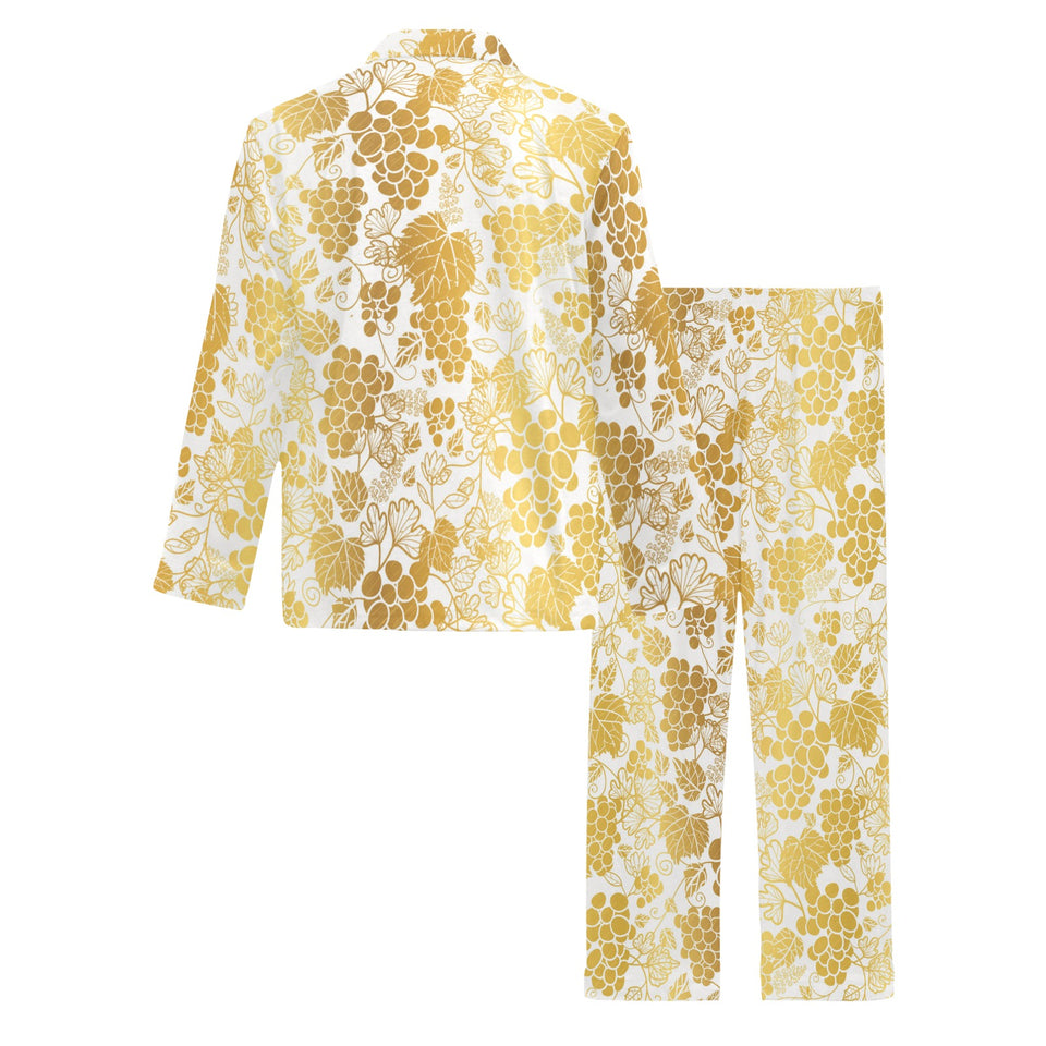 Gold grape pattern Men's Long Pajama Set