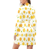 oranges leaves pattern Women's Long Sleeve Belted Night Robe